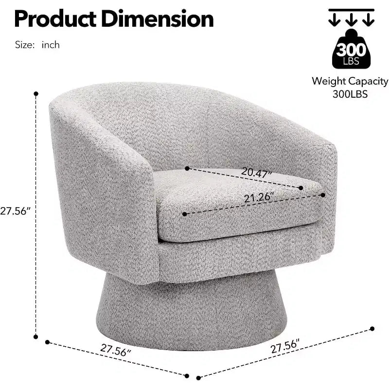 Fauteuil pivotant 360° Modern, en chenille douce et ronde, Fauteuil rond simple avec accoudoirs, pour salon