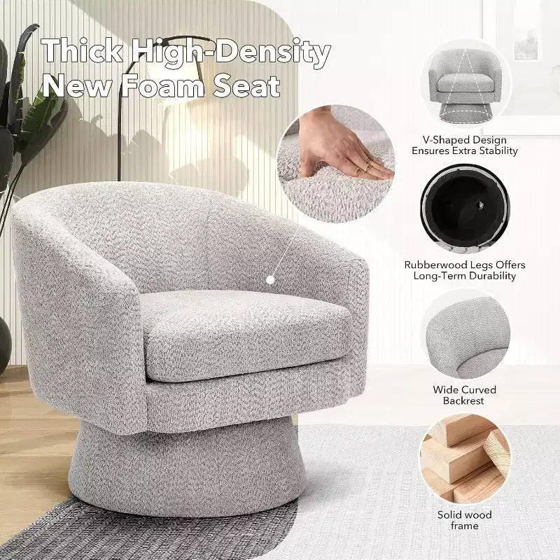 Fauteuil pivotant 360° Modern, en chenille douce et ronde, Fauteuil rond simple avec accoudoirs, pour salon