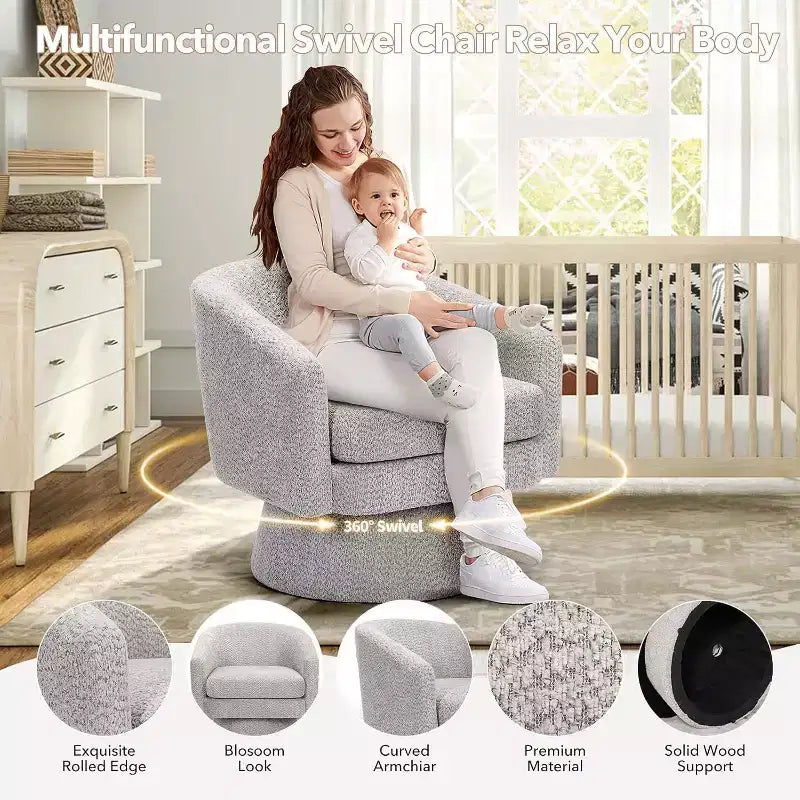 Fauteuil pivotant 360° Modern, en chenille douce et ronde, Fauteuil rond simple avec accoudoirs, pour salon