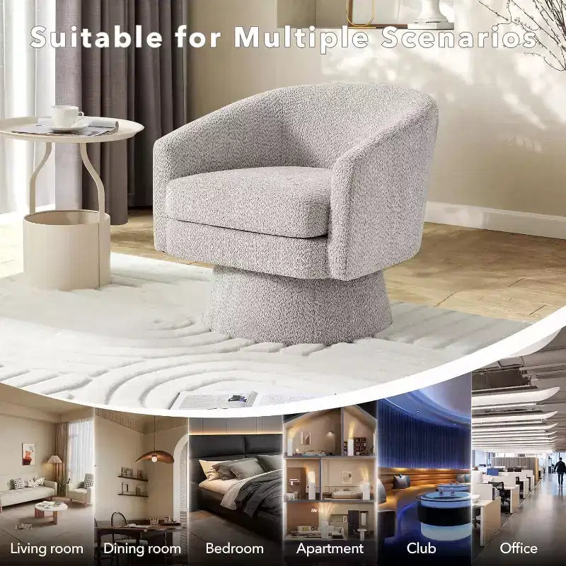 Fauteuil pivotant 360° Modern, en chenille douce et ronde, Fauteuil rond simple avec accoudoirs, pour salon