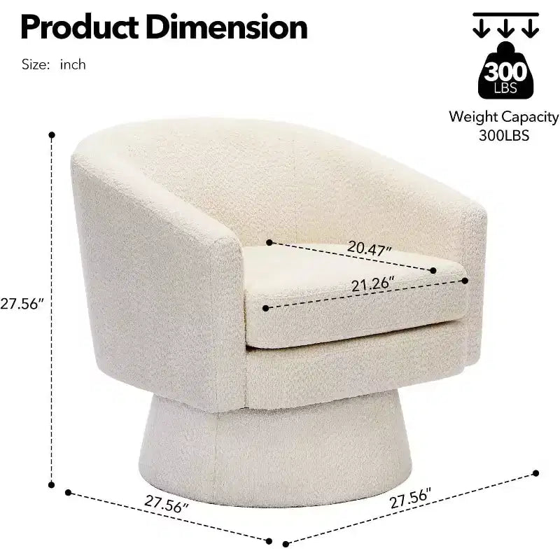 Fauteuil pivotant 360° Modern, en chenille douce et ronde, Fauteuil rond simple avec accoudoirs, pour salon