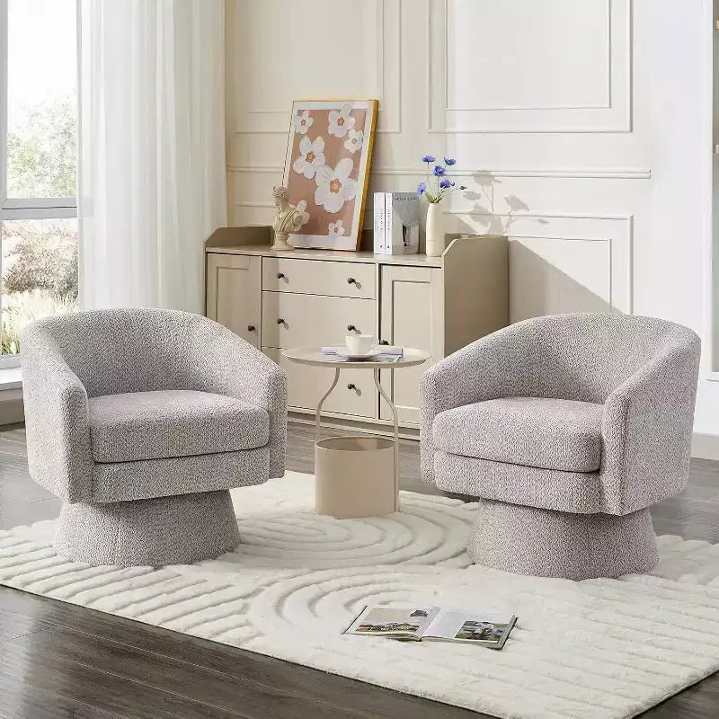Fauteuil pivotant 360° Modern, en chenille douce et ronde, Fauteuil rond simple avec accoudoirs, pour salon