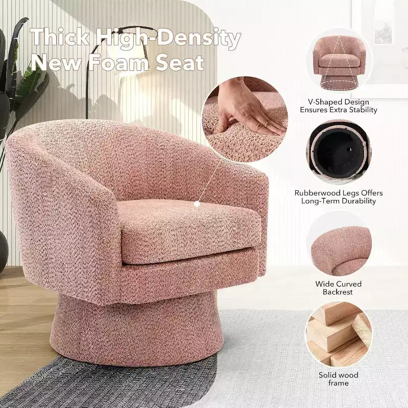 Fauteuil pivotant 360° Modern, en chenille douce et ronde, Fauteuil rond simple avec accoudoirs, pour salon