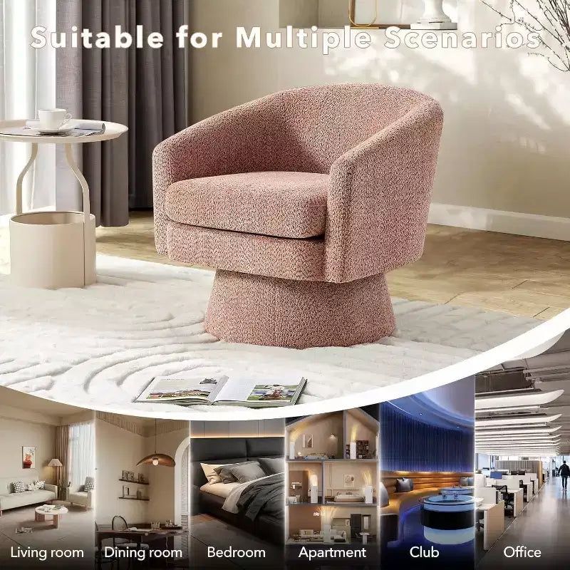 Fauteuil pivotant 360° Modern, en chenille douce et ronde, Fauteuil rond simple avec accoudoirs, pour salon