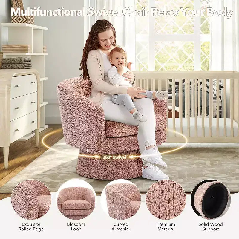 Fauteuil pivotant 360° Modern, en chenille douce et ronde, Fauteuil rond simple avec accoudoirs, pour salon