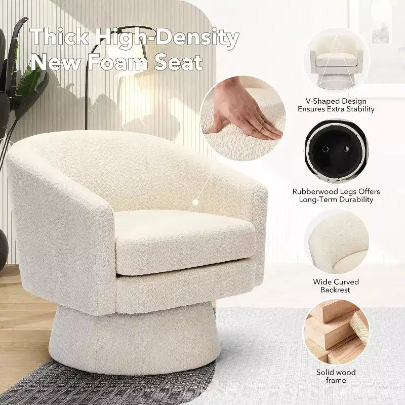 Fauteuil pivotant 360° Modern, en chenille douce et ronde, Fauteuil rond simple avec accoudoirs, pour salon