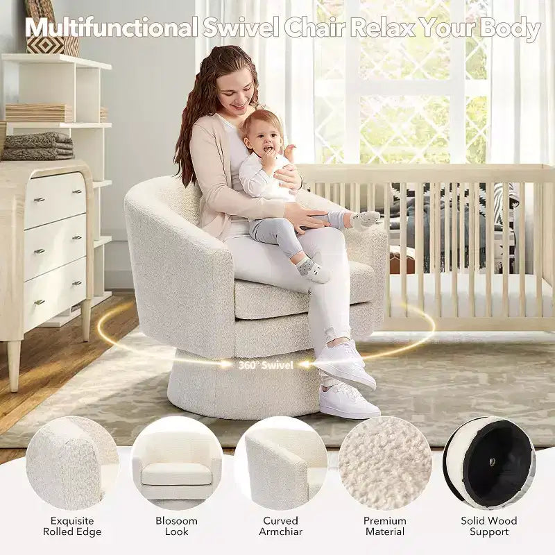 Fauteuil pivotant 360° Modern, en chenille douce et ronde, Fauteuil rond simple avec accoudoirs, pour salon