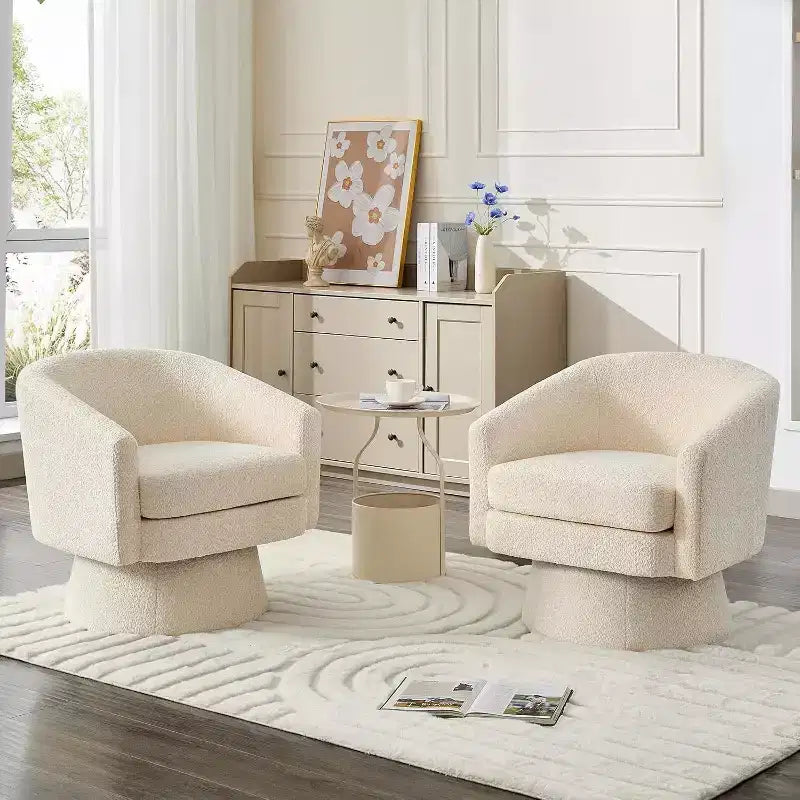 Fauteuil pivotant 360° Modern, en chenille douce et ronde, Fauteuil rond simple avec accoudoirs, pour salon
