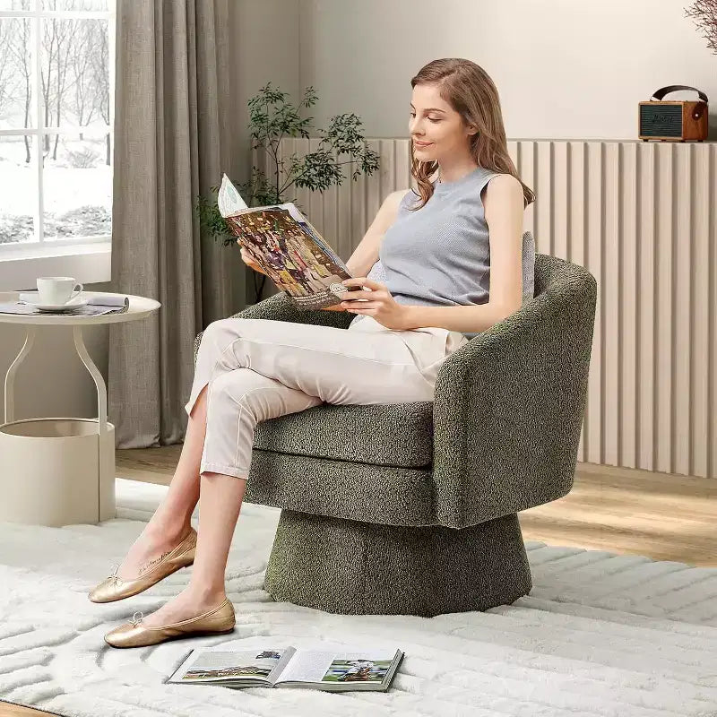Fauteuil pivotant 360° Modern, en chenille douce et ronde, Fauteuil rond simple avec accoudoirs, pour salon