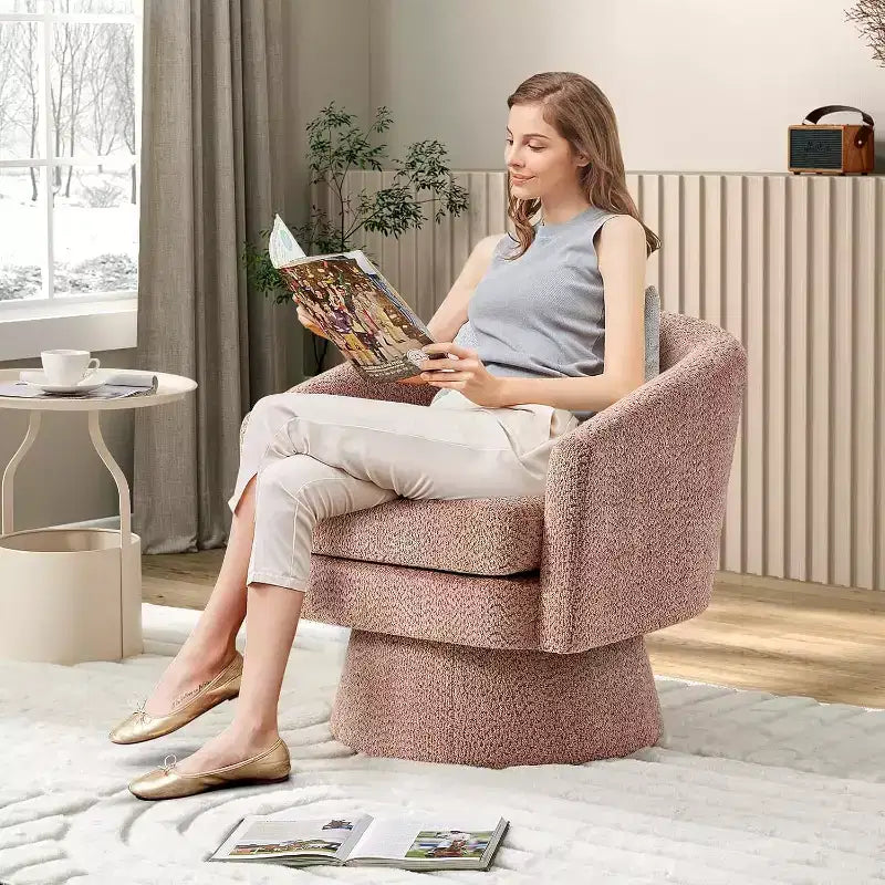 Fauteuil pivotant 360° Modern, en chenille douce et ronde, Fauteuil rond simple avec accoudoirs, pour salon