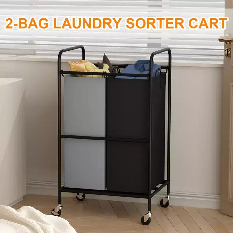 Panier à linge 2/3 compartiments, chariot de tri de linge robuste avec roulettes verrouillables et sacs amovibles 2/3x40L, organisateur de buanderie séparé