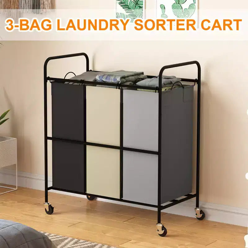 Panier à linge 2/3 compartiments, chariot de tri de linge robuste avec roulettes verrouillables et sacs amovibles 2/3x40L, organisateur de buanderie séparé