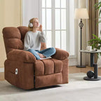 Fauteuil inclinable à bascule de 21,4 pouces de large, fonction massage et chaleur, tissu respirant ergonomique avec 2 poches latérales et télécommande pour salon/chambre à coucher