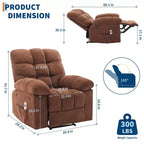 Fauteuil inclinable à bascule de 21,4 pouces de large, fonction massage et chaleur, tissu respirant ergonomique avec 2 poches latérales et télécommande pour salon/chambre à coucher