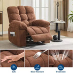 Fauteuil inclinable à bascule de 21,4 pouces de large, fonction massage et chaleur, tissu respirant ergonomique avec 2 poches latérales et télécommande pour salon/chambre à coucher