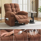 Fauteuil inclinable à bascule de 21,4 pouces de large, fonction massage et chaleur, tissu respirant ergonomique avec 2 poches latérales et télécommande pour salon/chambre à coucher