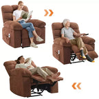 Fauteuil inclinable à bascule de 21,4 pouces de large, fonction massage et chaleur, tissu respirant ergonomique avec 2 poches latérales et télécommande pour salon/chambre à coucher
