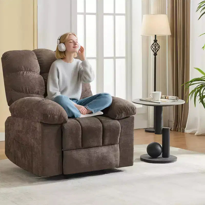 Fauteuil inclinable à bascule de 21,4 pouces de large, fonction massage et chaleur, tissu respirant ergonomique avec 2 poches latérales et télécommande pour salon/chambre à coucher