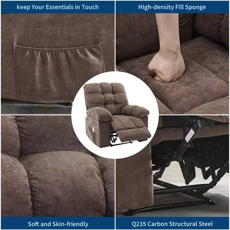 Fauteuil inclinable à bascule de 21,4 pouces de large, fonction massage et chaleur, tissu respirant ergonomique avec 2 poches latérales et télécommande pour salon/chambre à coucher
