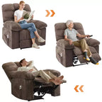 Fauteuil inclinable à bascule de 21,4 pouces de large, fonction massage et chaleur, tissu respirant ergonomique avec 2 poches latérales et télécommande pour salon/chambre à coucher