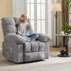 Fauteuil inclinable à bascule de 21,4 pouces de large, fonction massage et chaleur, tissu respirant ergonomique avec 2 poches latérales et télécommande pour salon/chambre à coucher