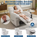 Fauteuil inclinable à bascule de 21,4 pouces de large, fonction massage et chaleur, tissu respirant ergonomique avec 2 poches latérales et télécommande pour salon/chambre à coucher