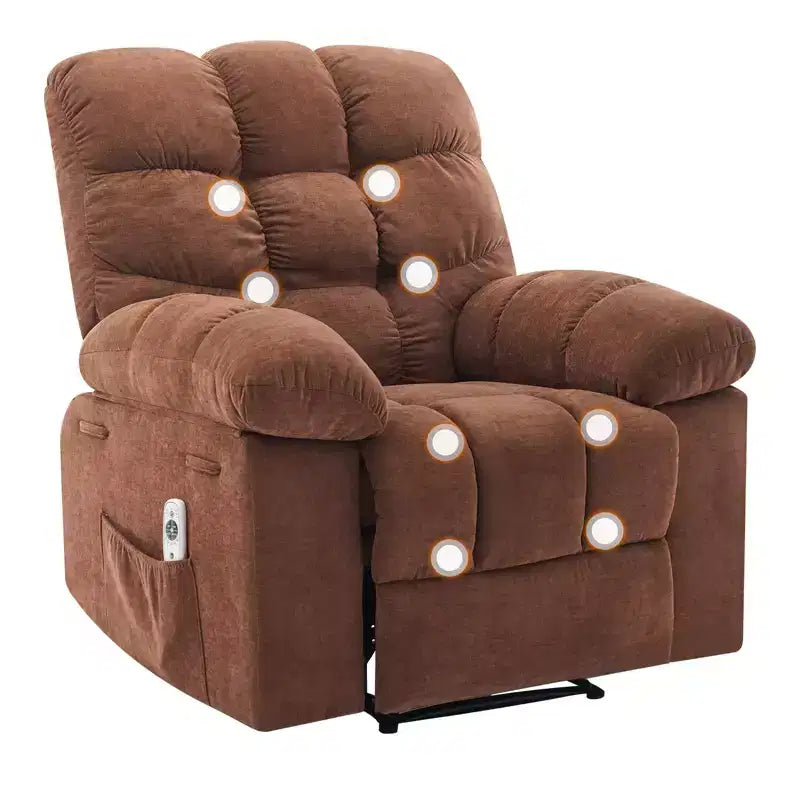 Fauteuil inclinable à bascule de 21,4 pouces de large, fonction massage et chaleur, tissu respirant ergonomique avec 2 poches latérales et télécommande pour salon/chambre à coucher