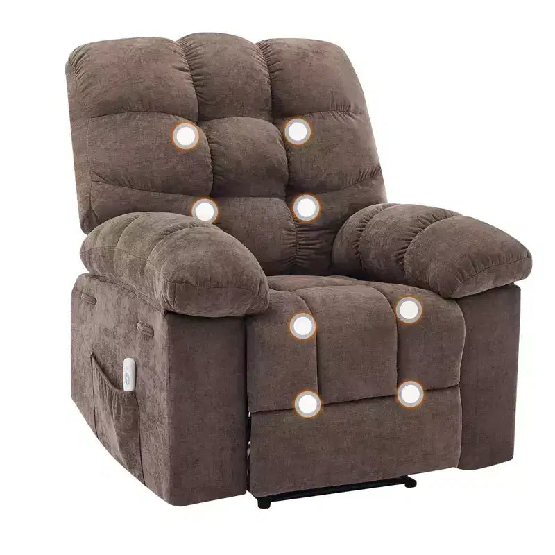 Fauteuil inclinable à bascule de 21,4 pouces de large, fonction massage et chaleur, tissu respirant ergonomique avec 2 poches latérales et télécommande pour salon/chambre à coucher