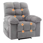 Fauteuil inclinable à bascule de 21,4 pouces de large, fonction massage et chaleur, tissu respirant ergonomique avec 2 poches latérales et télécommande pour salon/chambre à coucher