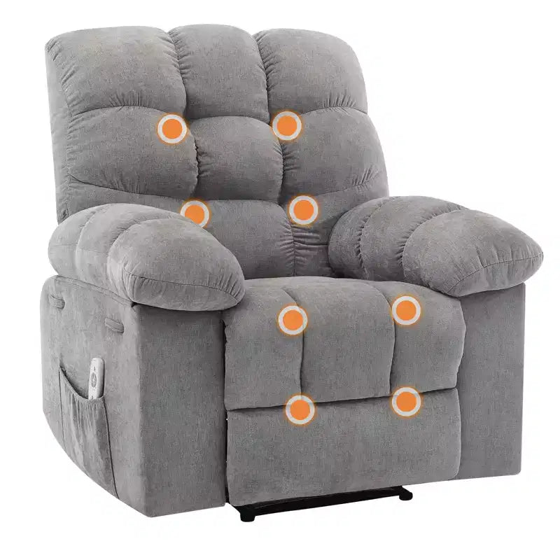 Fauteuil inclinable à bascule de 21,4 pouces de large, fonction massage et chaleur, tissu respirant ergonomique avec 2 poches latérales et télécommande pour salon/chambre à coucher