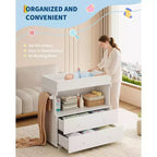 Commode à langer avec 5 tiroirs, commode de chambre de bébé moderne avec un espace de rangement ouvert, table à langer pour chambre à coucher, chambre de bébé