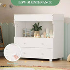 Commode à langer avec 5 tiroirs, commode de chambre de bébé moderne avec un espace de rangement ouvert, table à langer pour chambre à coucher, chambre de bébé