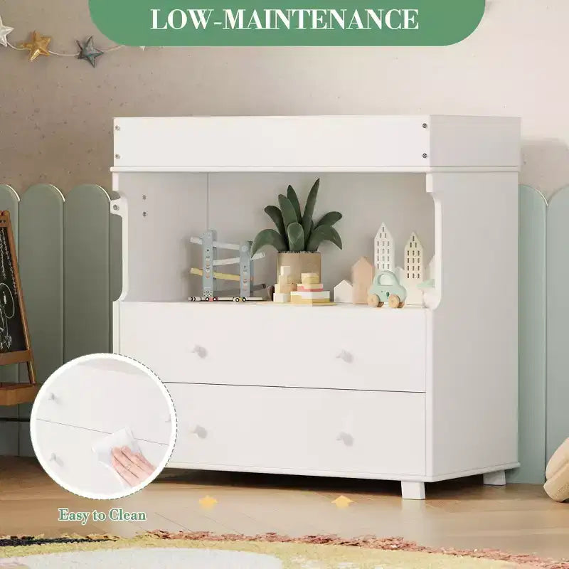 Commode à langer avec 5 tiroirs, commode de chambre de bébé moderne avec un espace de rangement ouvert, table à langer pour chambre à coucher, chambre de bébé