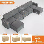 Grand canapé sectionnel en U avec ottomane, canapé modulable convertible avec repose-pieds et 7 places pour salon, bureau - Gris