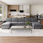 Grand canapé sectionnel en U avec ottomane, canapé modulable convertible avec repose-pieds et 7 places pour salon, bureau - Gris