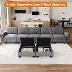 Grand canapé sectionnel en U avec ottomane, canapé modulable convertible avec repose-pieds et 7 places pour salon, bureau - Gris