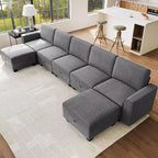 Grand canapé sectionnel en U avec ottomane, canapé modulable convertible avec repose-pieds et 7 places pour salon, bureau - Gris