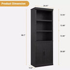 Bibliothèque à 5 étagères de 174,5 cm de hauteur avec armoire de rangement, étagère en bois avec portes, vitrine pour salon, chambre, bureau, gris