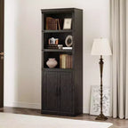 Bibliothèque à 5 étagères de 174,5 cm de hauteur avec armoire de rangement, étagère en bois avec portes, vitrine pour salon, chambre, bureau, gris