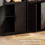 Bibliothèque à 5 étagères de 174,5 cm de hauteur avec armoire de rangement, étagère en bois avec portes, vitrine pour salon, chambre, bureau, gris