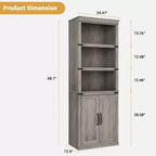 Bibliothèque à 5 étagères de 174,5 cm de hauteur avec armoire de rangement, étagère en bois avec portes, vitrine pour salon, chambre, bureau, gris