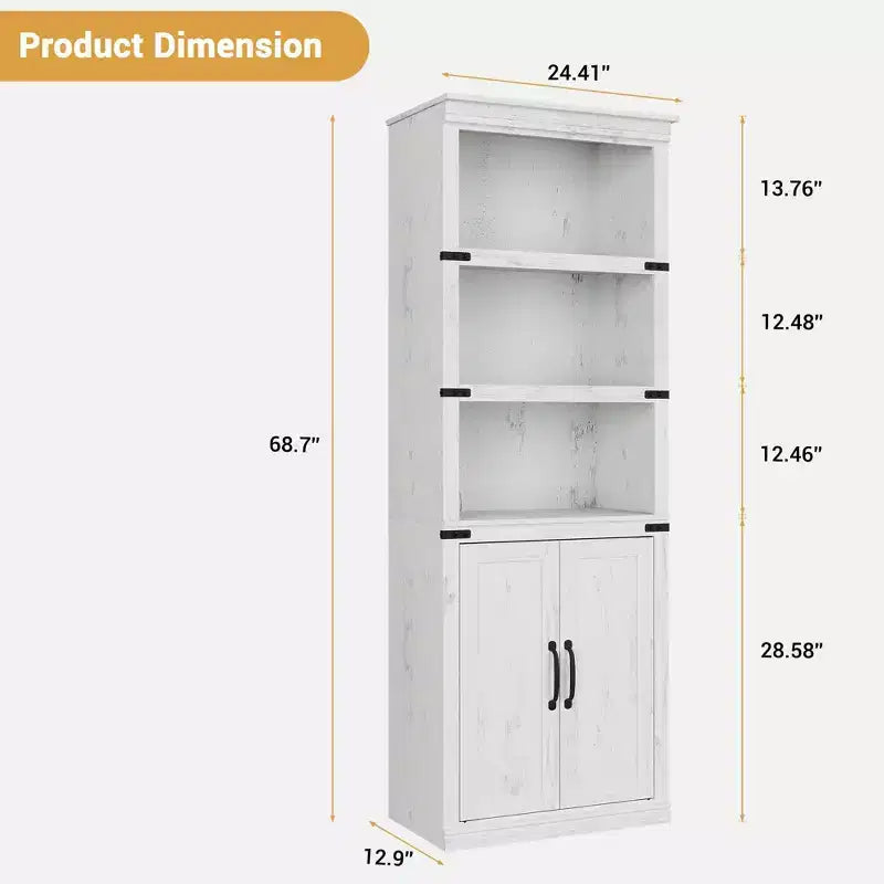Bibliothèque à 5 étagères de 174,5 cm de hauteur avec armoire de rangement, étagère en bois avec portes, vitrine pour salon, chambre, bureau, gris