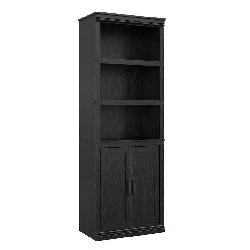 Bibliothèque à 5 étagères de 174,5 cm de hauteur avec armoire de rangement, étagère en bois avec portes, vitrine pour salon, chambre, bureau, gris