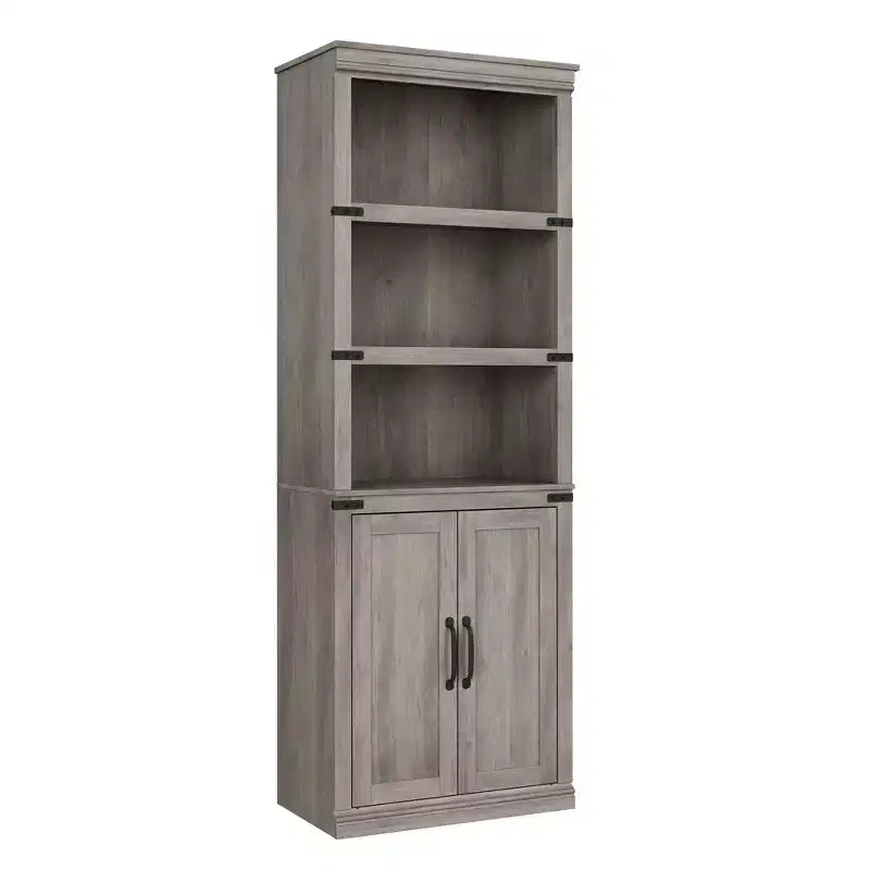 Bibliothèque à 5 étagères de 174,5 cm de hauteur avec armoire de rangement, étagère en bois avec portes, vitrine pour salon, chambre, bureau, gris