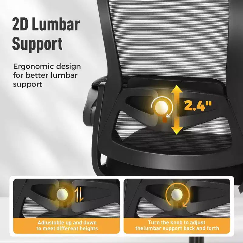 Captiva Designs Chaise de bureau ergonomique réglable en hauteur et accoudoirs pivotants, Noir