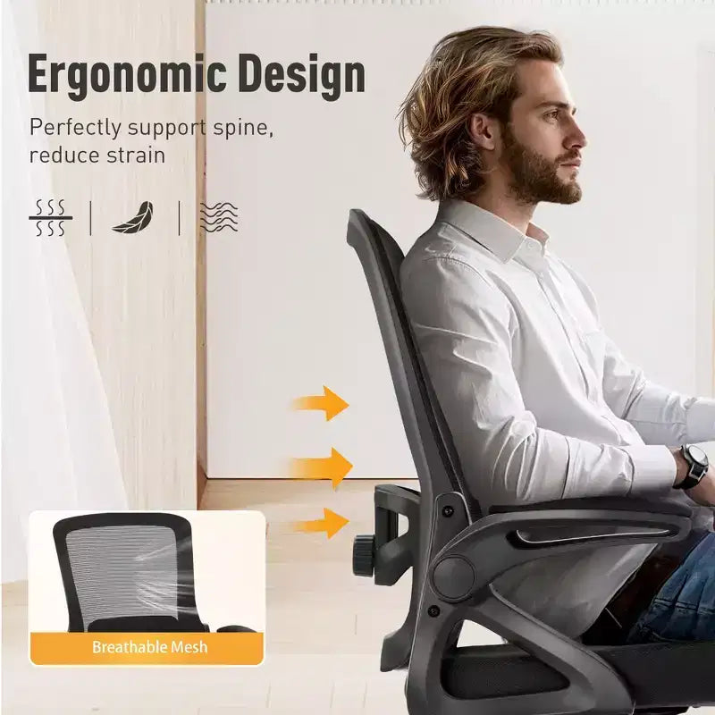 Captiva Designs Chaise de bureau ergonomique réglable en hauteur et accoudoirs pivotants, Noir