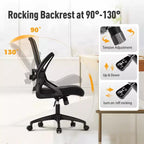 Captiva Designs Chaise de bureau ergonomique réglable en hauteur et accoudoirs pivotants, Noir