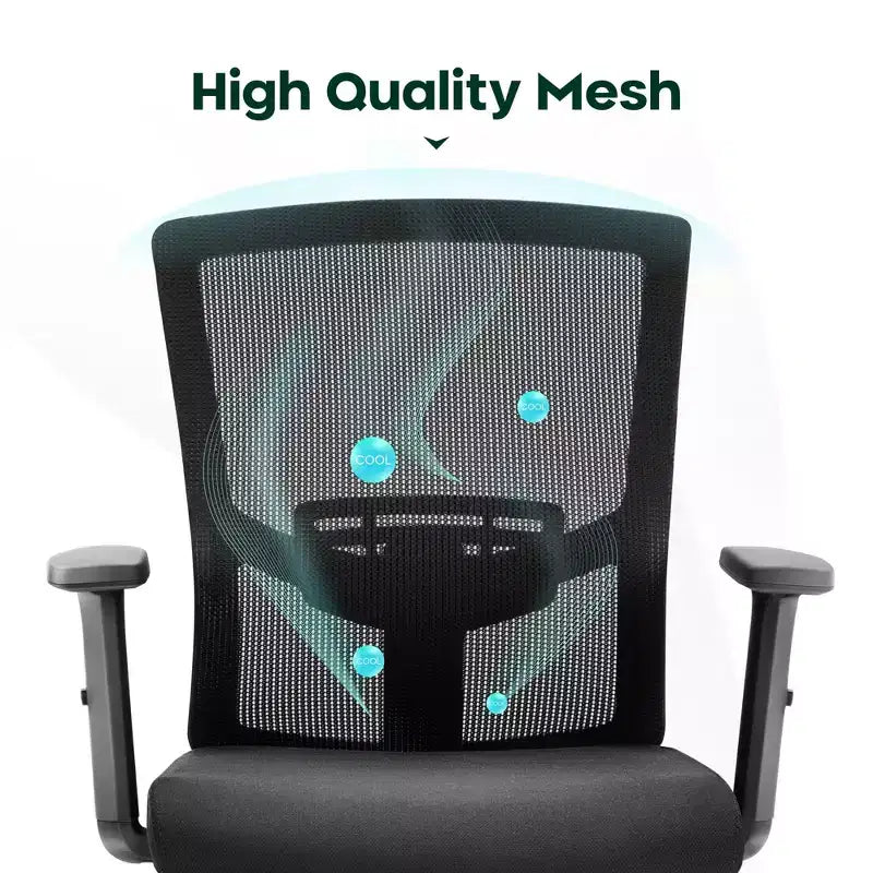 Captiva Designs Chaise de bureau ergonomique réglable en hauteur et accoudoirs pivotants, Noir