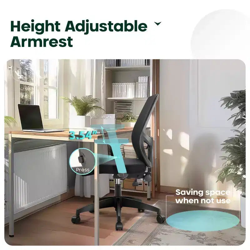 Captiva Designs Chaise de bureau ergonomique réglable en hauteur et accoudoirs pivotants, Noir