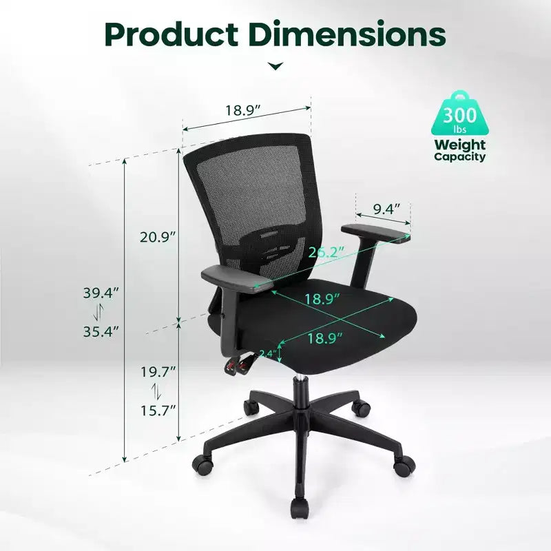 Captiva Designs Chaise de bureau ergonomique réglable en hauteur et accoudoirs pivotants, Noir